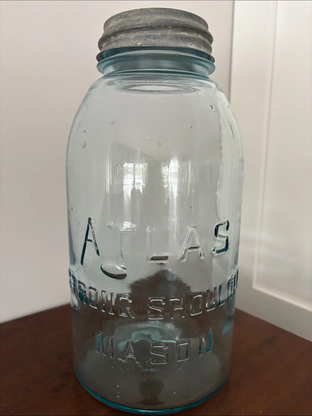 Strong Shoulder Mason Jar - Aqua Glass
